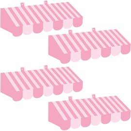 Datanly 4 Pcs 3D Awning Decorations Ice Cream Cart Hut Awning Pastel Wall Background for Wedding Birthday Unicorn and Ice Cream Party Decoration(Light Pink)