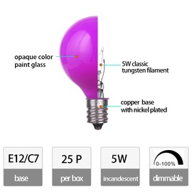 NIOSTA 25 Pack G40 Replacement Bulbs,5W 120V Incandescent Glass Bulbs,for E12 Outdoor String Lights,Ceramic Pink