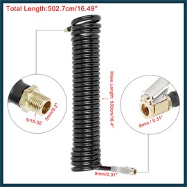 TUCKBOLD Universal Tire Inflator Hose with Locking Air Chuck 0.31" Outer Diameter by 16.4' Long Air Hose with 5/16-32 Quick Fittings Black Automotive Parts