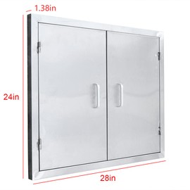 24"*28" Stainless Steel Double Doors Flush Mount Outdoor Kitchen BBQ Access Door with Galvanized Sheet for Workshop Outdoor Kitchen, Outside Cabinet