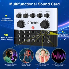 F993 All-in-One Podcast Equipment Bundle，BM-800 Recording Studio Package with Voice Changer, Live Sound Card - Audio Interface for Vlog/Live Streaming/Singing/YouTube/Gaming(White)