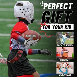 AIGEVTURE Youth Football Gloves Wide Receiver Gloves Best Gifts for Kids Flag Football Gloves Receiving Gloves for Boys Girls Black X-Small