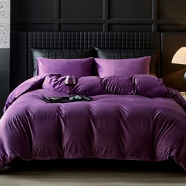 WARMDERN Purple Flannel Velvet Duvet Cover Queen Size Duvet Cover Bedding Sets, 3pcs Ultra Soft Luxury Textured Modern Crystal Velvet Duvet Covers with Zipper Closure(Purple, Queen)