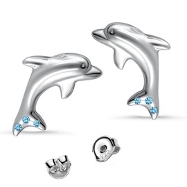 Dolphin Stud Earrings 925 Sterling Silver with Zirconia Crystal Earrings, Cubic Zirconia Sterling Silver, Cubic Zirconia