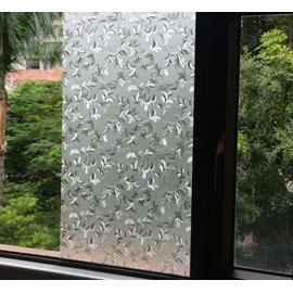 VSUDO 17.7" x 157.5" No Glue Static Cling Privacy Window Film, 3D Rainbow Pteris Leaf Pattern Home Decor Window Tint Sticker (19.38 sq. ft)