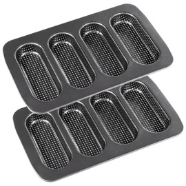 Hot Dot Bun Pan Set of 2, Perforated Carbon Steel Hotdog Bun Molds Non-Stick Bread Forms Crispy Mini Baguette Sandwich Baking Trays for Hot Dog Bun Rolls