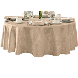 Newbridge Barcelona Luxury Damask Fabric Tablecloth, 60” Wide x 120” Oval, Golden Beige, 100% Polyester, No Iron, Soil Resistant Dining Room, Party and Banquet Table Cover