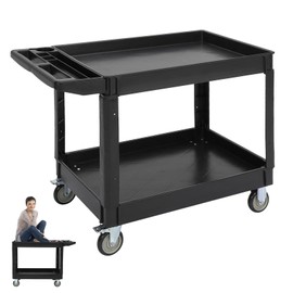 Plastic Service Cart 2 Shelf-550LBS Utility Service Carts with Wheels, Multifunctional Plastic Rolling Work Cart On Wheels,360°Swivel Wheels, Ergonomic Storage Handle