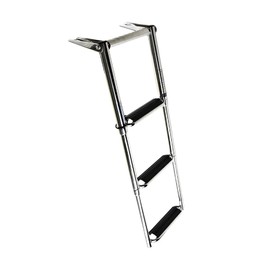 MARINE CITY 304 Stainless Steel 3-Step Telescopic Drop Ladder with Extra Wide Curved Steps and Gangplank for Marines, Boats, and Yachts