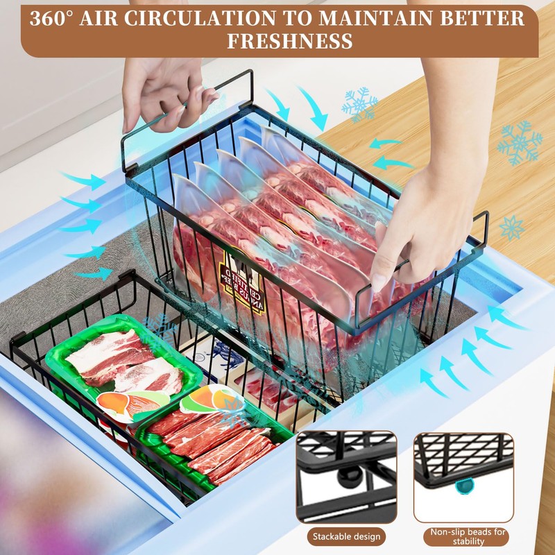 ANJUBAN Enhanced Leak-Proof Bottom - Freezer Organizer Bins ，6 Pack