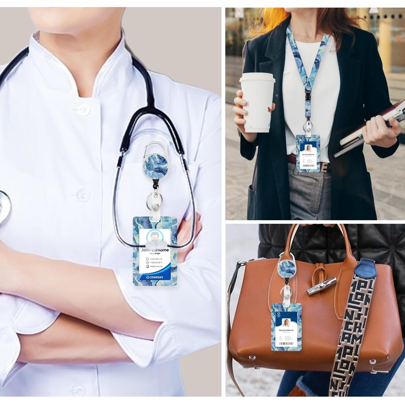 JKDHJK ID Card Holder with Strap, Card Holder with Rotating
