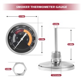 Smoker Temperature Gauge for Oklahoma Joe's Smoker, 2 Pack 3695528R06 Grill Thermometer Accessories, BBQ Thermometer for Smoker, Oven Thermometer Accessories for Most 13/16-inch Charcoal Gas Grills