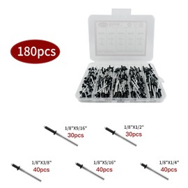 ASLLRISONY 180pcs Rivets Pop Rivets Assortment Kit, 5 Sizes Aluminum Rivets (1/8''),Aluminum blind pro Rivets for DIY/Automotive Repairs/Metal/Furniture/Instruments(Black,1/8")