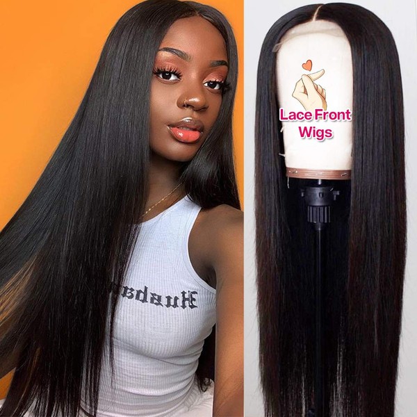 Hermosa 9A Grade Human Hair Wigs Pre Plucked with Baby Hair 150% Density Brazilian Straight Human Hair Lace Front Wigs for Women Natural Hairline Black Color 22 inch