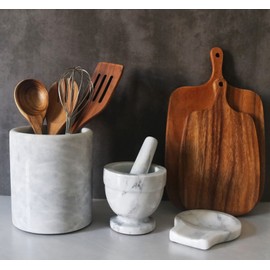 Marble Spoon Rest for Kitchen Counter, Cooking Utensil Holder for Stove Top, Spatula, Tongs Holder with Non-Slip Silicone Feet, 1 Pack