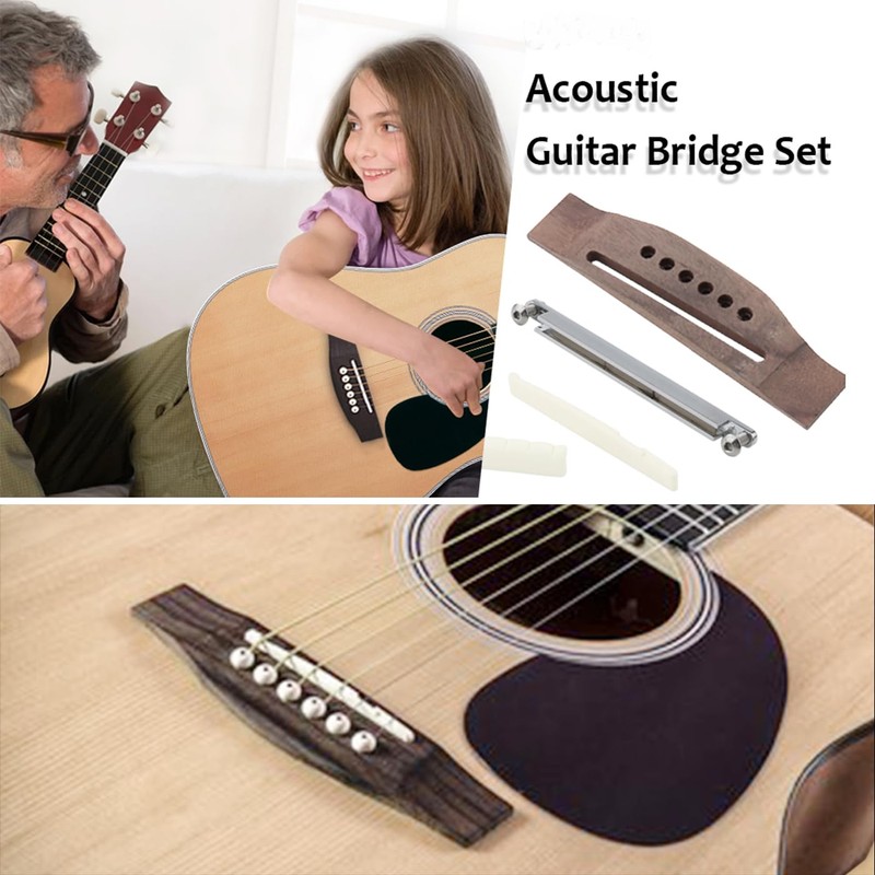 Unxuey Adjustable 6 String Rosewood Bridge Insert Set Acoustic Guitar