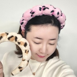 Fluffy Leopard Cloud Facial Headband for Women Accessory Pink 2ea