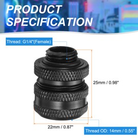 sourcing map 2pcs Water Cooling Adapter G1/4" Thread to 14mm OD Hard Tubing Compression Fitting Copper Extender Fitting with Tighten O-Ring for Computer PC Water Cooling System, Black