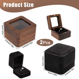 FAINCA Pack of 2 Ring Boxes, 5.5 x 5.5 x 4 cm Wedding Ring Box, Wooden Visual Window Ring Box, Square Ring Box, Wedding Ring Box (Single Slot)