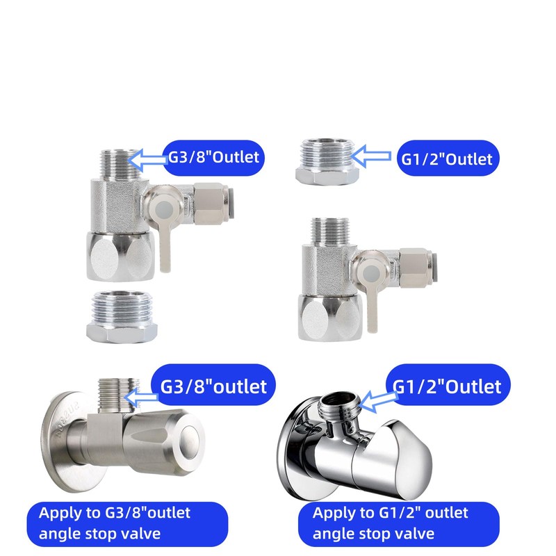 Feed Water Adapter Water Line Splitter,Brass Water Supply Valve,Faucet Valves,Feed