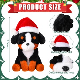 Soulchen Christmas Bernese Mountain Dog Stuffed Animal Plush Wearing Santa Hat Christmas Tree Decorations Adorable Soft Dog Toy Black Birthday Gift Cute Pet Party Favors