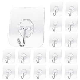Transparent Adhesive Hooks 30 lb(Max), Waterproof and Oilproof Reusable Seamless Hooks, Heavy Duty Wall Hook for Kitchen Bathroom Office (20)