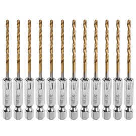 HARFINGTON 12pcs 3/32" Hex Shank Drill Bits 1/4" Titanium Drill Bits Set M35 High Speed Steel Twist Drill Bit 76.5mm Long Fully Ground for Wood, Stainless Steel, Metal, Plastic Plastic