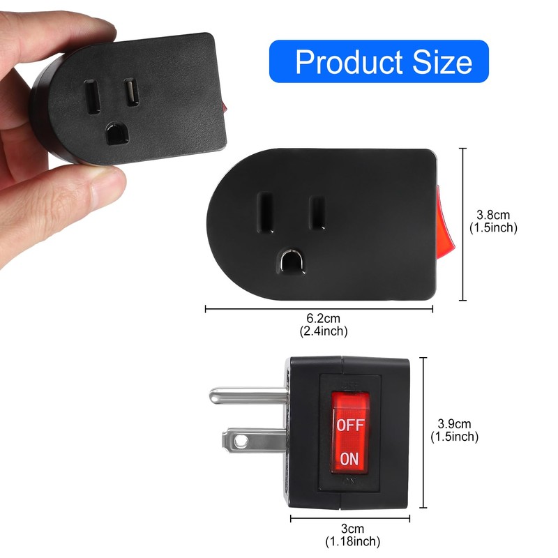 VSEER Grounded Outlet with ON Off Switch (2 Pack), Single