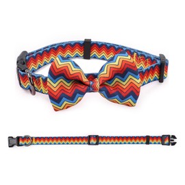COSYHOMELONDON patterned Dog Collar with Bowtie, Durable Adjustable and Comfortable Collar for Small Dogs Puppies and Cats (Zigzag, S)