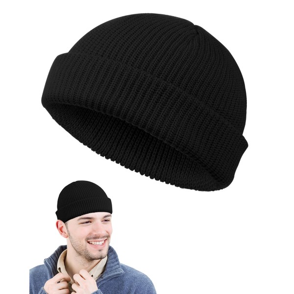 SUNYIWJIE Wool Fisherman Beanies for Men, Short Knit Watch Cap