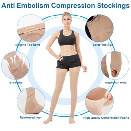 Ted Hose Compression Stockings - Anti Embolism Compression Stockings - Thigh High Compression Socks for Women and Men - 15-20 mmHg Compression Ted Hose with Inspect Toe Hole (L, Black)