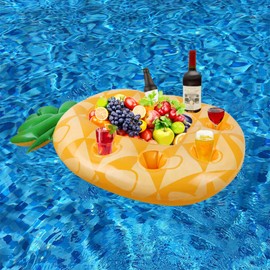 Pool Bar Inflatable Drink Holder Floating 2-in-1 Drinks and Snack Holder Drink Holder for Pineapple 7 Holes Large Capacity Floating Coasters Pool Accessories Fun for Pool Party Water Fun
