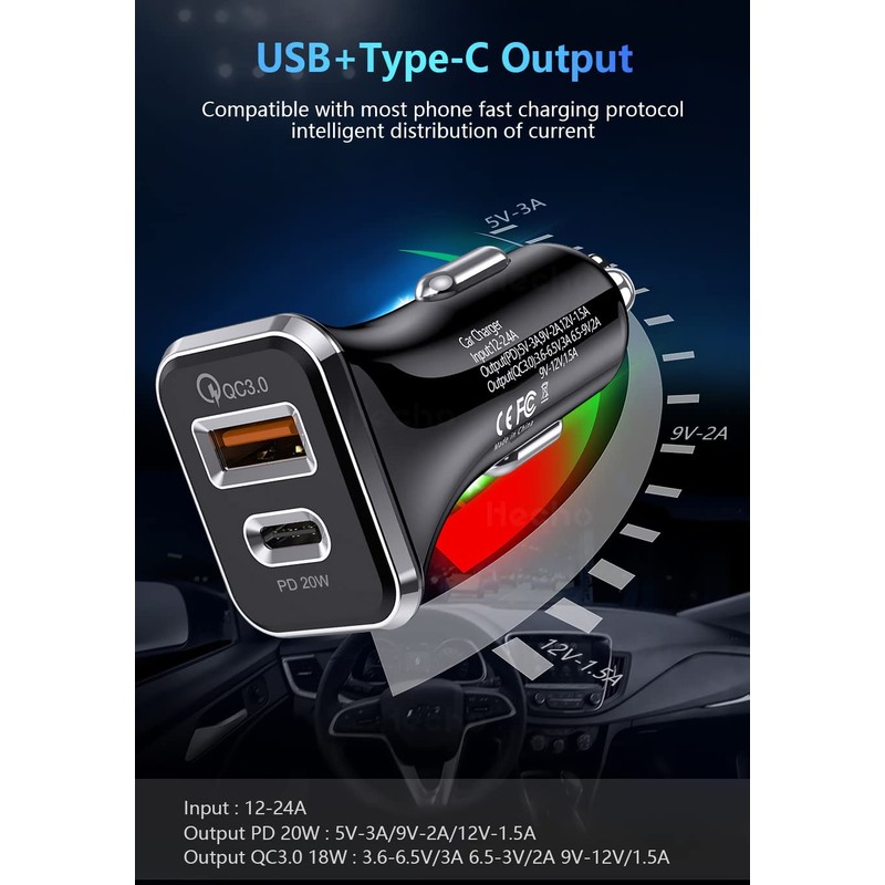 Olakey USB C Car Charger, Dual USB Car Charger Adapter