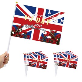 POPOYU 10Pcs VJ Day Mini Flags on Sticks,80th VJ Day Mini Flags,Victory in Japan Flag,VJ Day 80th Anniversary Decorations,Union Jack Hand Flag for 80 Years Victory over Japan WW2 1945-2025 Decorations