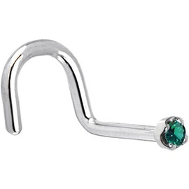 Body Candy Solid 18k White Gold 1.5mm (0.015 cttw) Genuine Green Diamond Right Nose Stud Screw 18 Gauge 1/4"