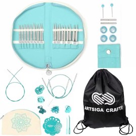 Knitpro Mindful Warmth Set 4 Inch Circular Knitting Needles Size 2.5, 4, 6, 7, 8, 9, 10, 10.75, 11, 13, 15 Interchangeable, 3 Cables & More, Fabric Case with Project Bag