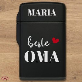 Feuerzeug Beste Oma Geschenk Muttertag personalisiert I Omi Geschenk Großmutter I Muttertagsgeschenk Sturmfeuerzeug Omas - 6,5 x 4 cm - Schwarz