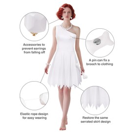 Drofe The White Dress Set Includes A Dress, Necklace, Bracelet, Earrings, Hair Clip, Brooch, And Bone-Shaped Toy (X-Large)