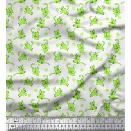 Soimoi Green Cotton Cambric Fabric Wool & Cat Animal Print Sewing Fabric BTY 56 Inch Wide