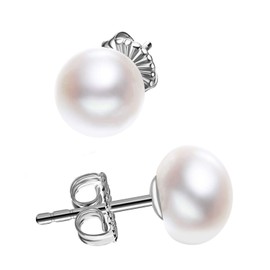 Sterling Silver 9mm White Freshwater Cultured Pearl Stud Earrings for Women