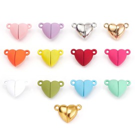 Tiardey 13 Pairs Heart-Shaped Magnetic Clasps Coloured Magnetic Clasp Bracelet Jewellery Magnetic Heart Pendant Magnetic Breakaway Clasp for DIY Bracelet Necklaces