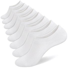 SIXDAYSOX White No Show Cotton Socks Mens 8 Pairs Ondo Low Cut Invisible Socks No Slip Loafer Socks Size 12-14