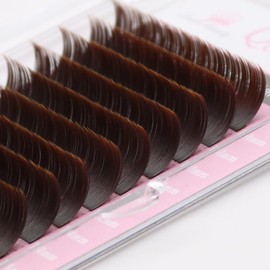 Qeelasee Double Tips Flat Ellipse Eyelash Extensions Supplies 0.20 C curl Mix8-15mm Brown Color Faux Mink Super Soft Split Tips Lash Individual Lashes (0.20C, MIX8-15)