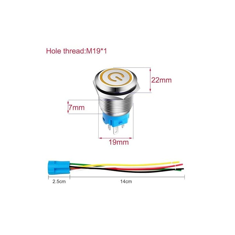 Gebildet 12V-24V 0.75 Inch/19mm Stainless Steel Latching Push Button Switch