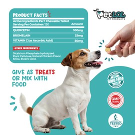 PET LOL Quercetin for Dogs with Bromelain & Vitamin C - Allergy & Itch Relief, Immune & Inflammatory Support - 120 Chewable Tablets Made in USA