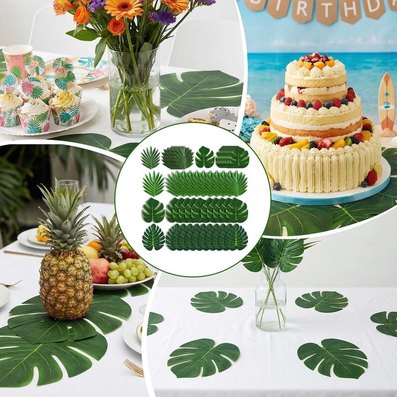 Axafazup 50Pcs Artificial Tropical Palm Leaves, 5 Size Fake Monstera