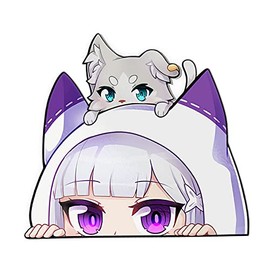 Anime Emilia Peeker Foil Car Sticker - Creative Car Accessories for Window, Water Cup, Windshield, Skateboard - 12cm Sticker - UV Protected & Waterproof - Premium Quality