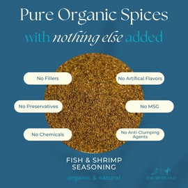 Spice Hut - Organic Fish & Shrimp Seafood Seasoning Mix, with Salt, Savory Gourmet Spice Blend for Cooking White Fish, Grilled Fish, Shrimp Skewers, Tacos, Seafood Pasta, Baked Fish / All-Natural, Kosher, Gluten Free, Vegan, Keto -No MSG- 3.7oz Glass Jar
