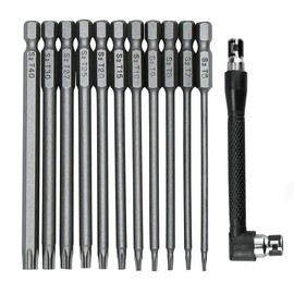 Fongmore 11PCS 75mm Torx Security Head Screwdriver Drill Set 1/4 Inch Hex Shank T6 T7 T8 T9 T10 T15 T20 T25 T27 T30 T40 With L Angle Screwdriver Bit Holder