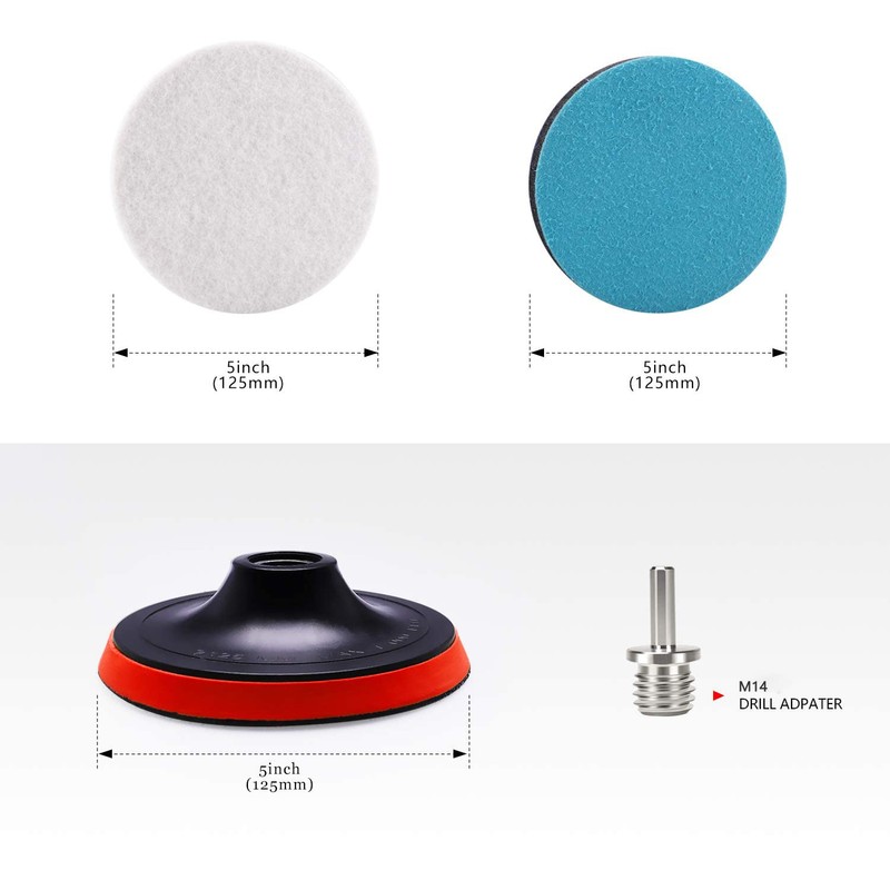 ZFE 5Inch Glass polishing Pads, 10Pcs Wool Felt Disc Glass